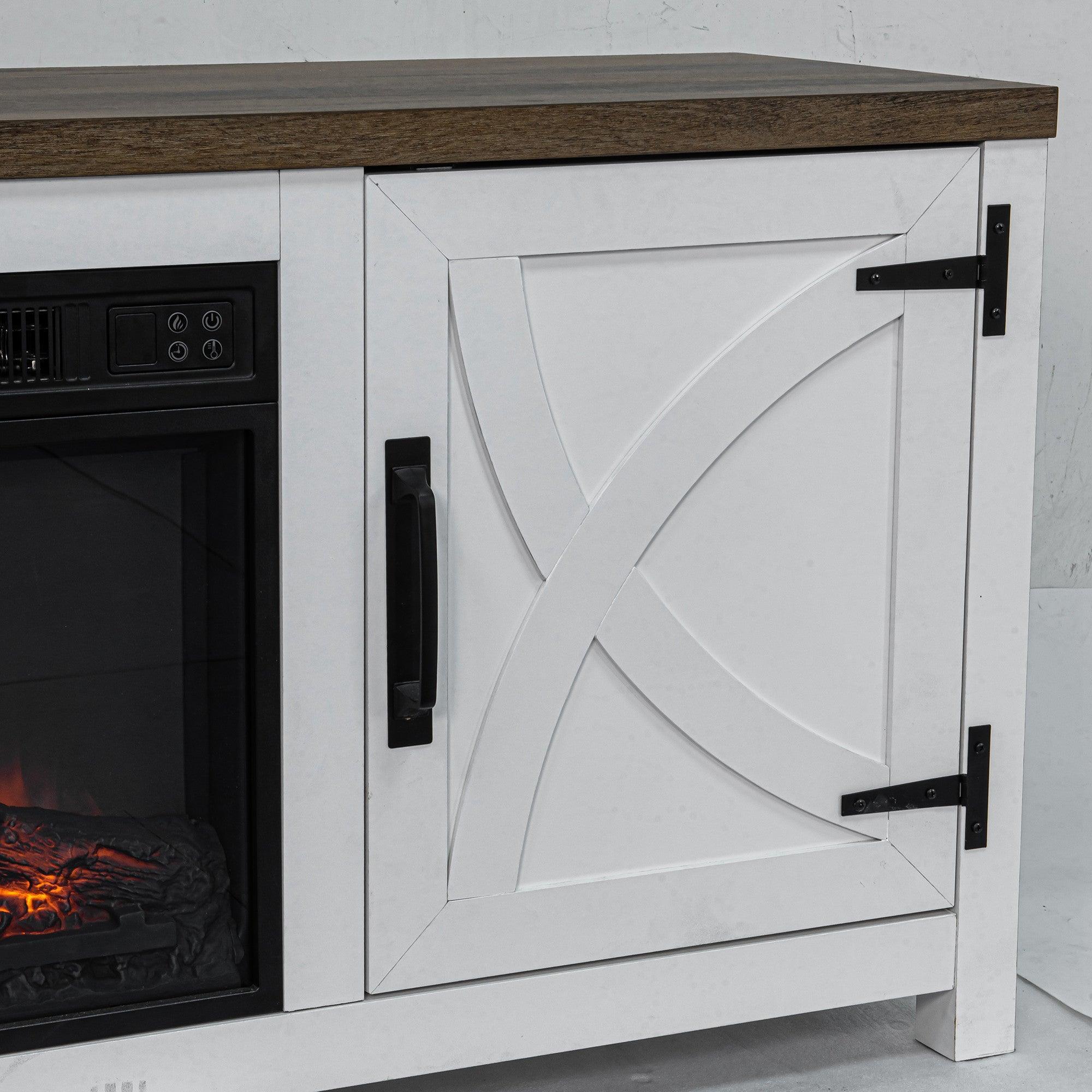 58" Farmhouse TV Stand with 18" Insert Electric Fireplace for Living Room