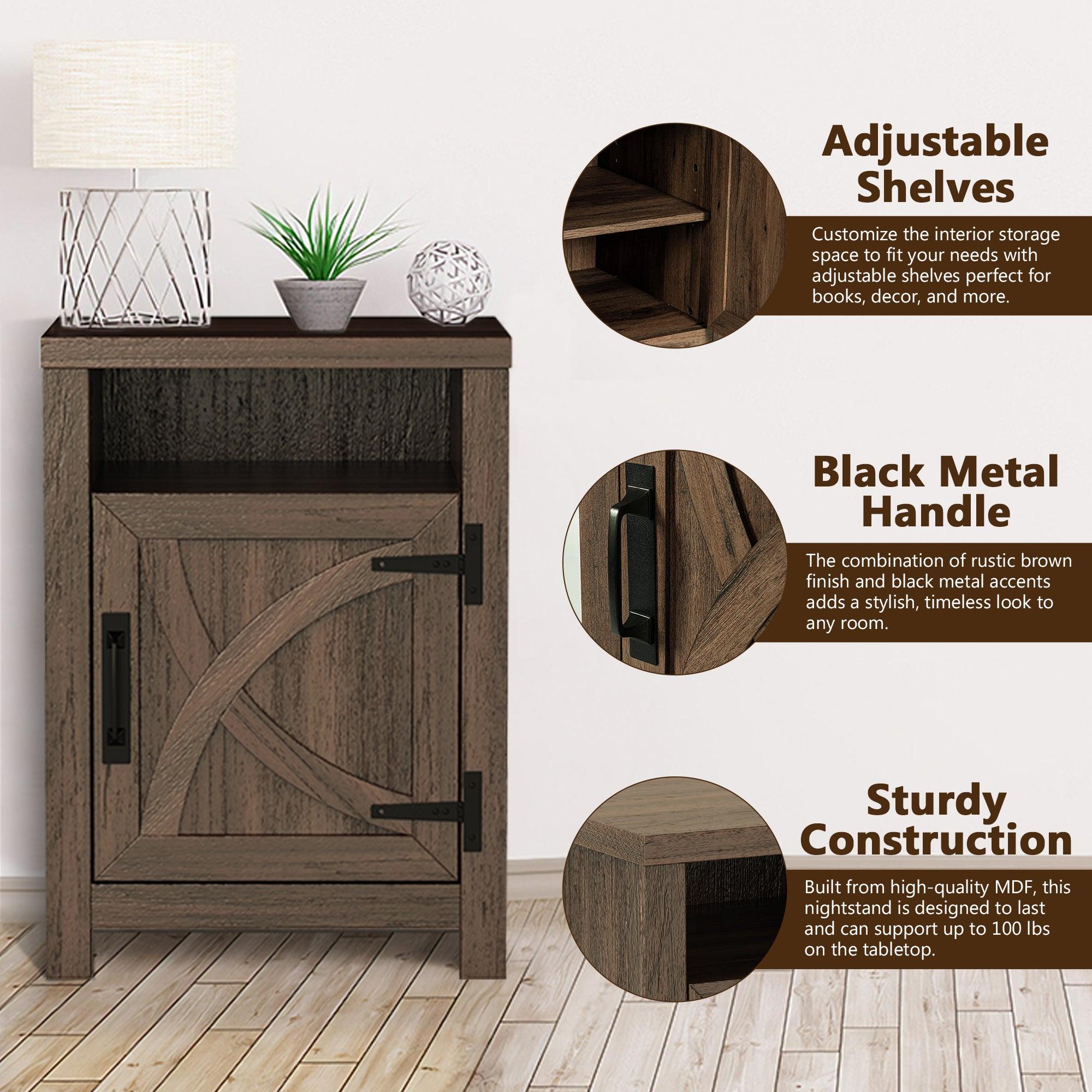 Mesita de noche rústica de madera maciza de 45 cm para dormitorio en marrón, gris o blanco