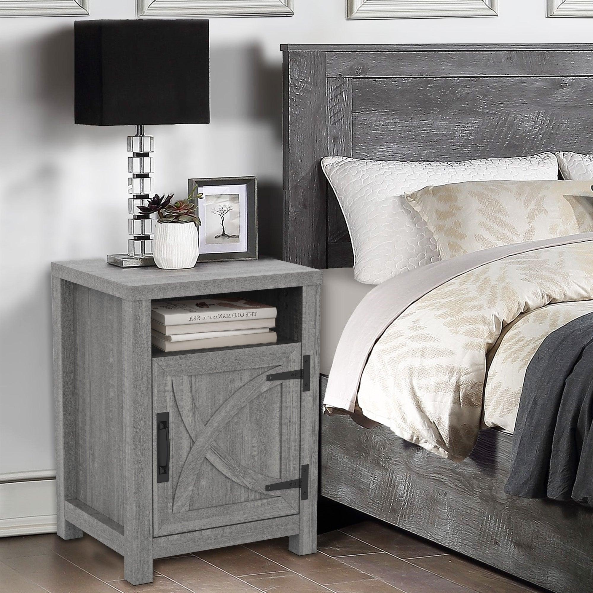 Mesita de noche rústica de madera maciza de 45 cm para dormitorio en marrón, gris o blanco