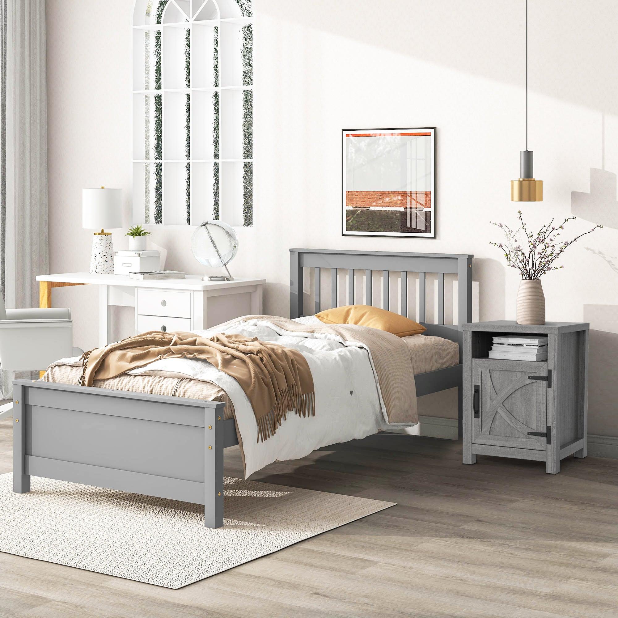 Mesita de noche rústica de madera maciza de 45 cm para dormitorio en marrón, gris o blanco