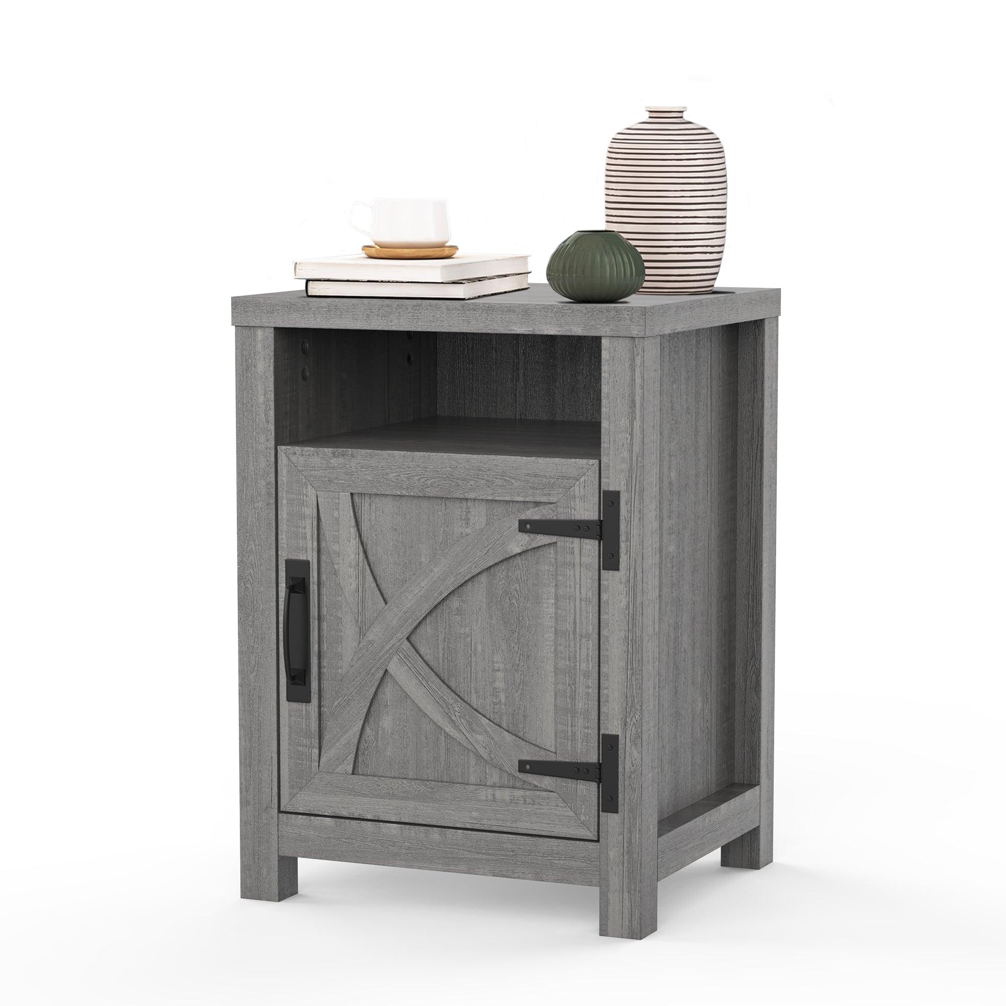 Mesita de noche rústica de madera maciza de 45 cm para dormitorio en marrón, gris o blanco