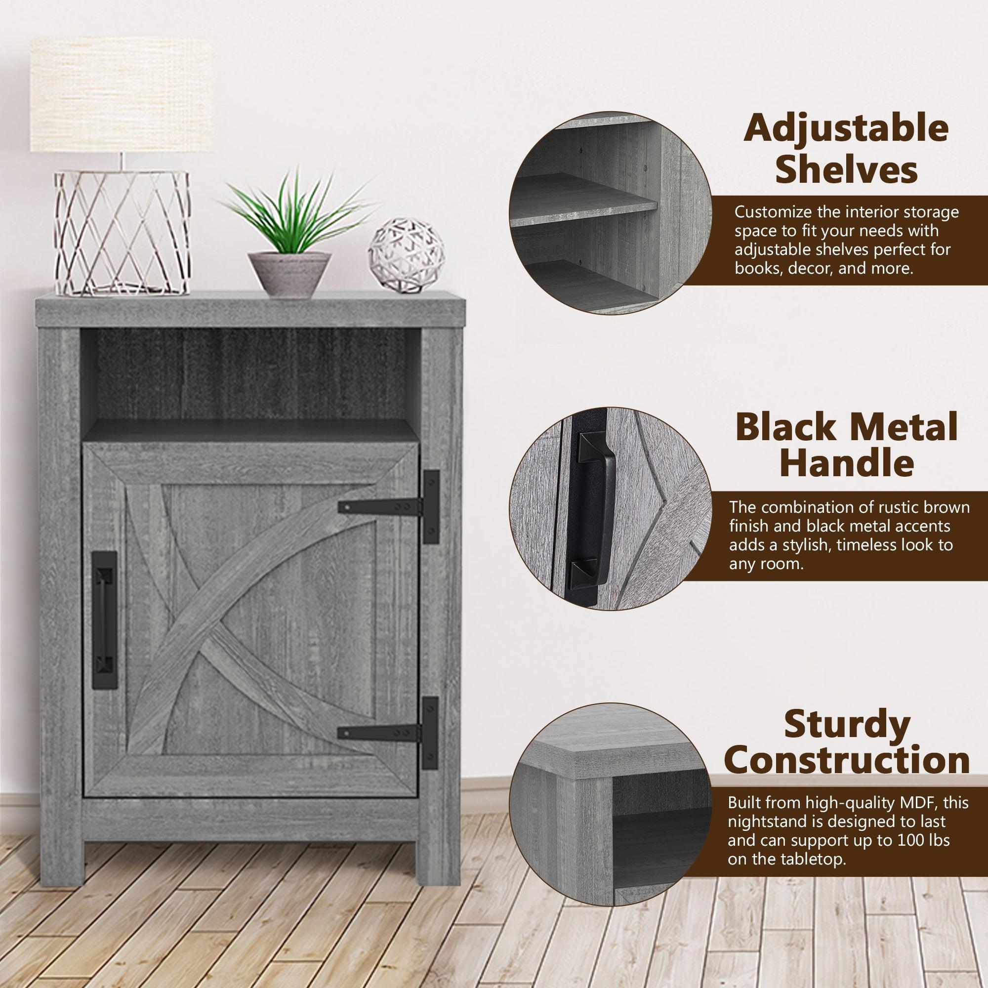 Mesita de noche rústica de madera maciza de 45 cm para dormitorio en marrón, gris o blanco