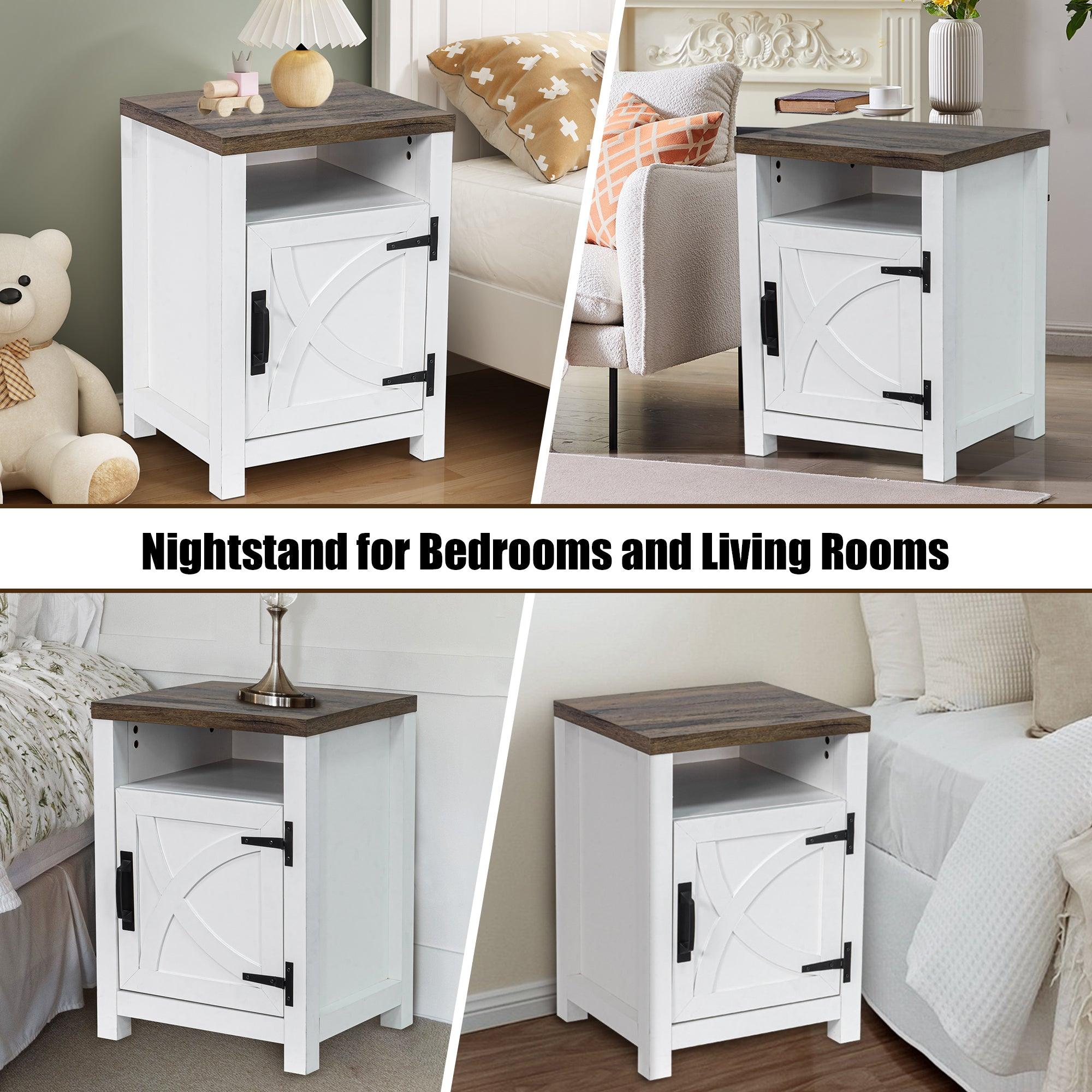 Mesita de noche rústica de madera maciza de 45 cm para dormitorio en marrón, gris o blanco