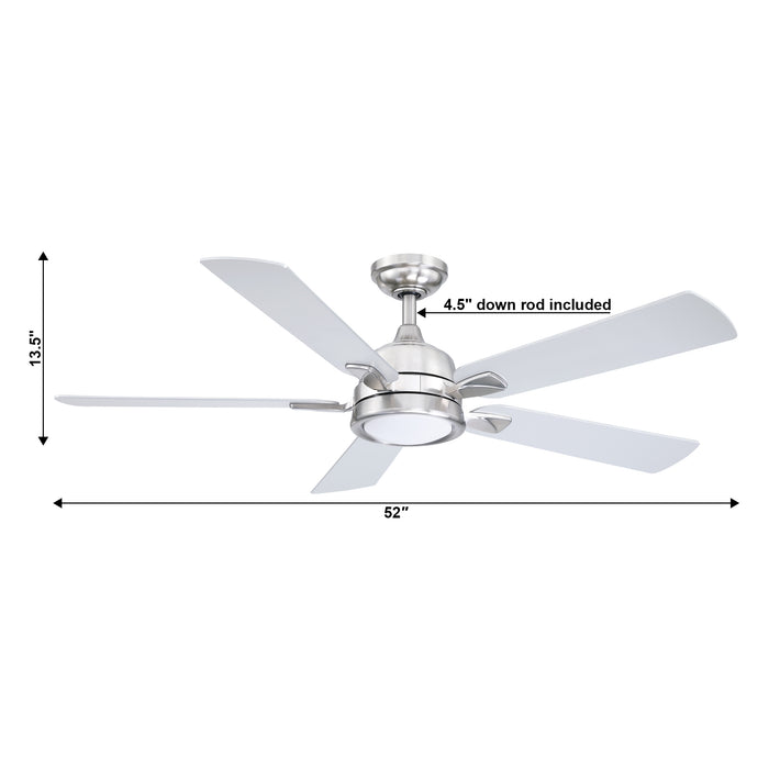 52" Tata Nagar Industrial Brush Nickel Downrod Mount Reversible Crystal Ceiling Fan with Lighting and Remote Control