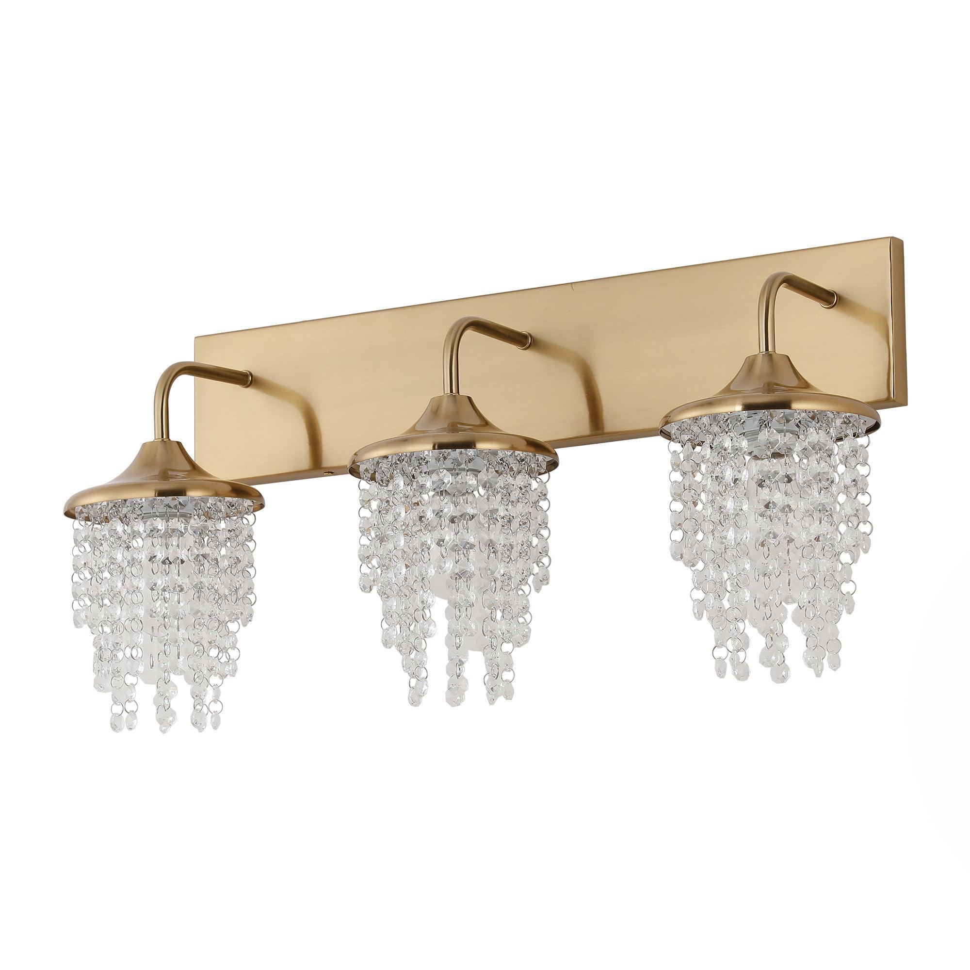 Lámpara de pared moderna dorada de 3 luces con cristal