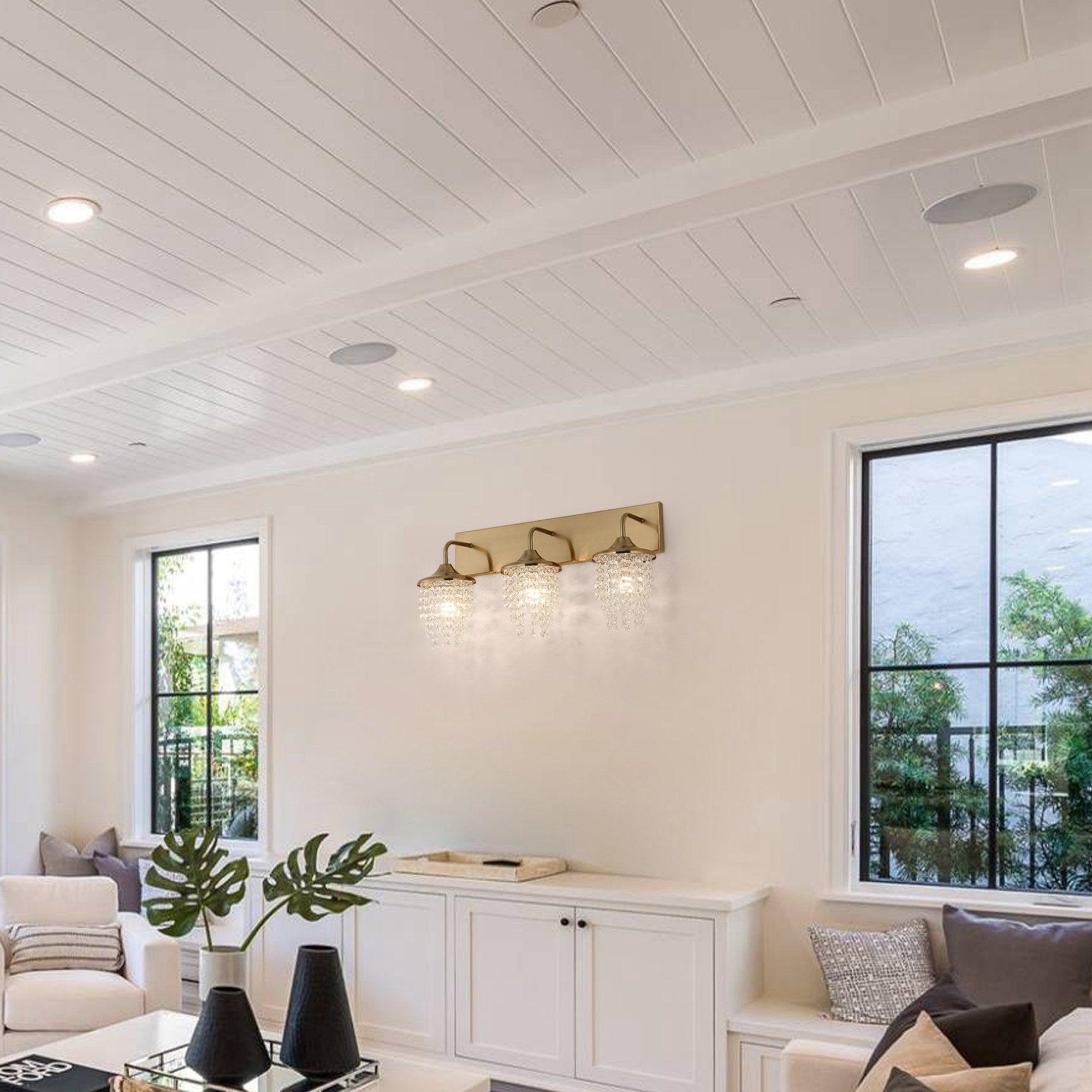 Lámpara de pared moderna dorada de 3 luces con cristal