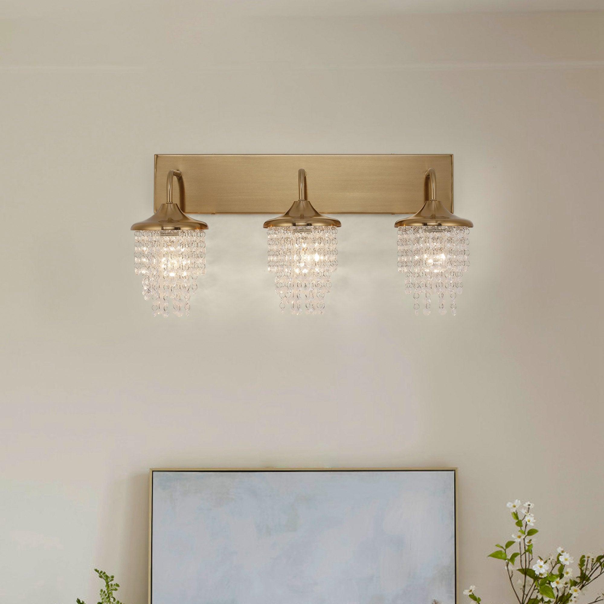 Lámpara de pared moderna dorada de 3 luces con cristal