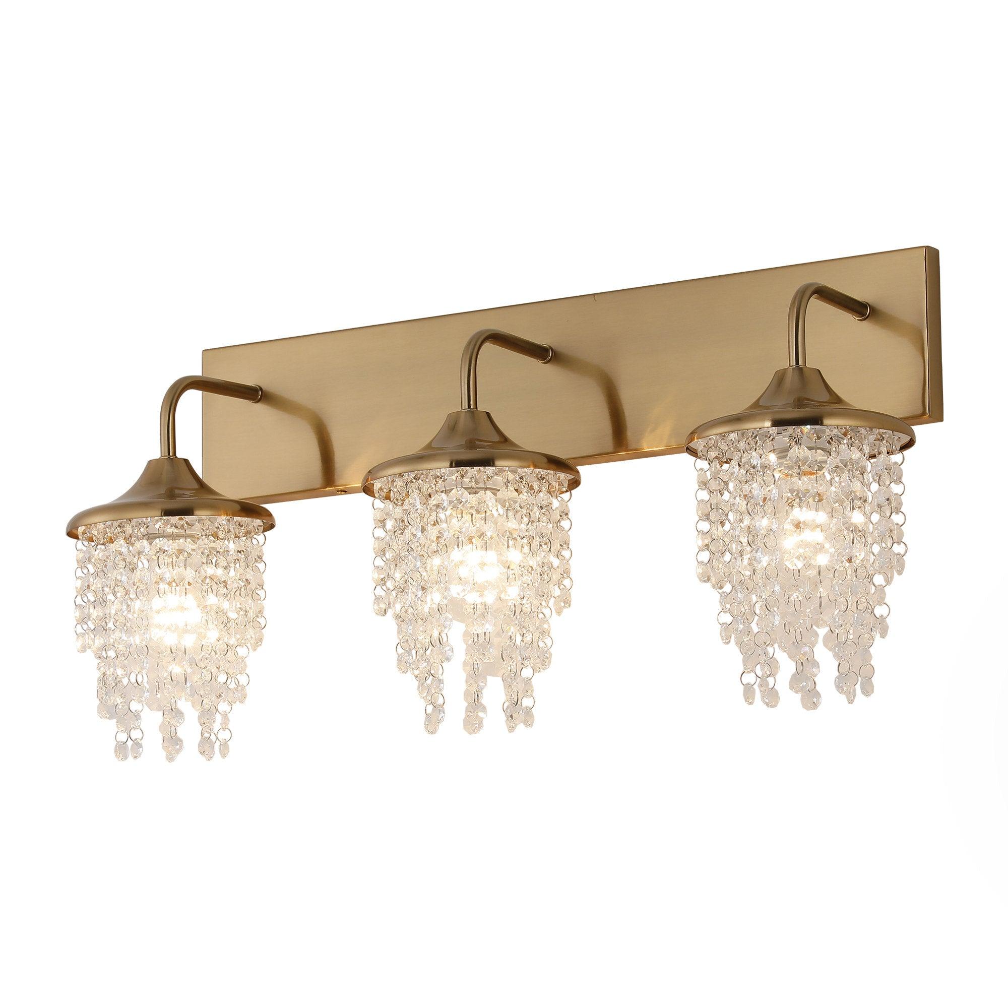 Lámpara de pared moderna dorada de 3 luces con cristal