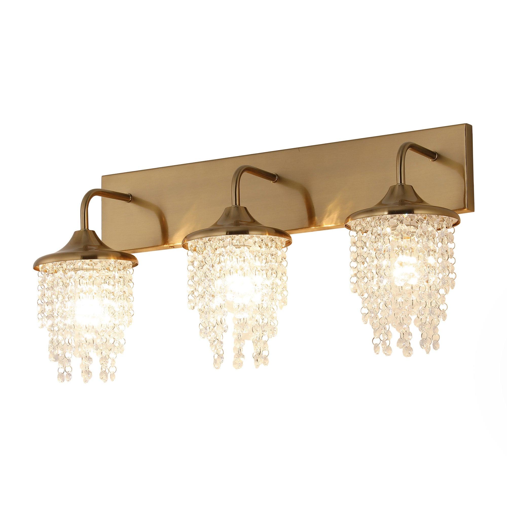 Lámpara de pared moderna dorada de 3 luces con cristal