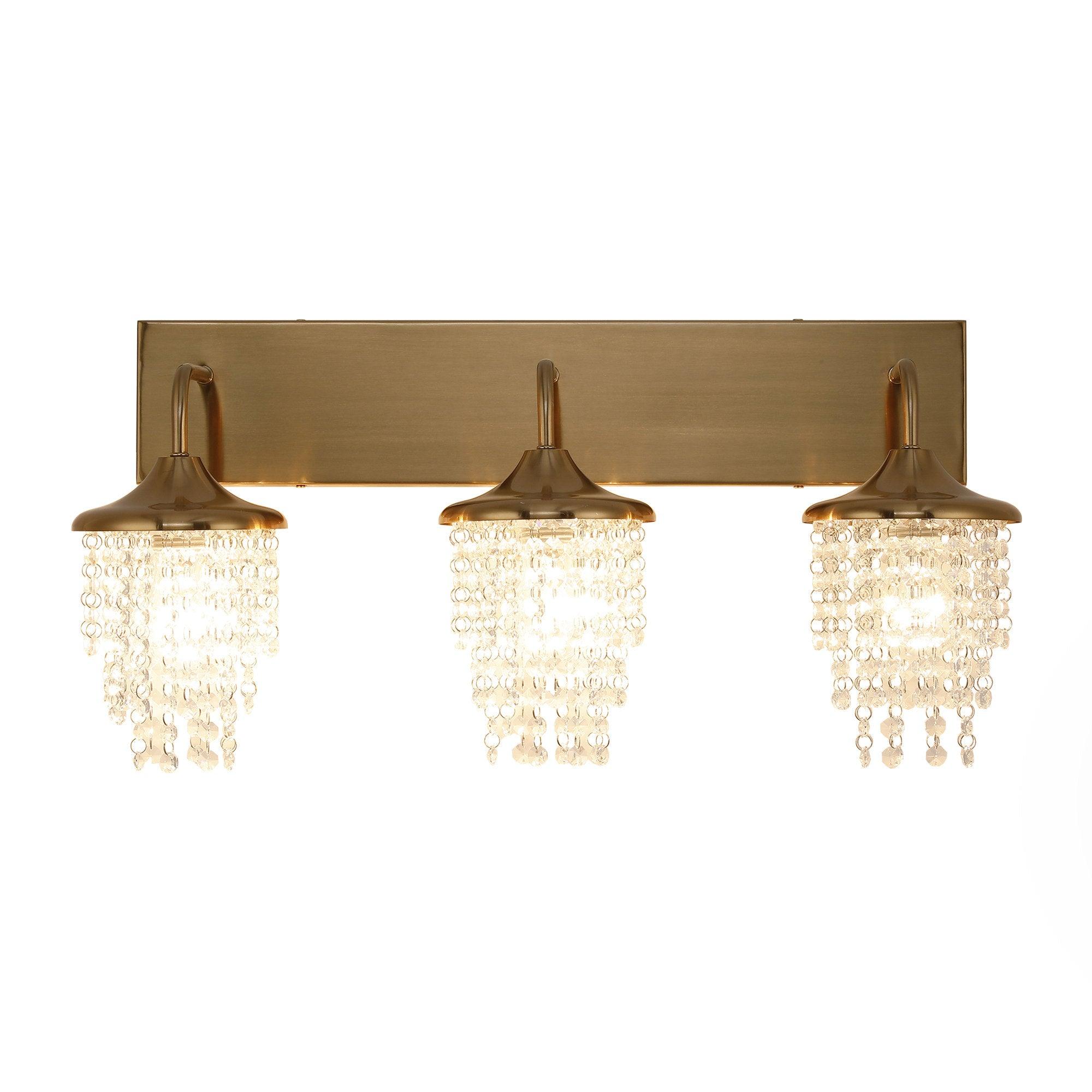 Lámpara de pared moderna dorada de 3 luces con cristal