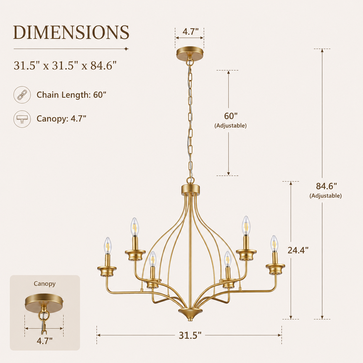 Rock Modern 6-Light Golden Chandelier