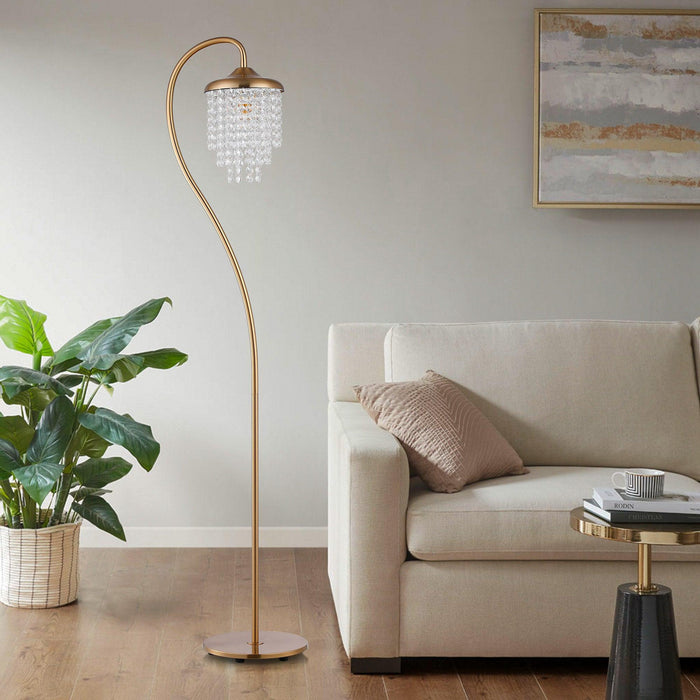 Lámpara de pie dorada de 1 luz con pantalla de cristal