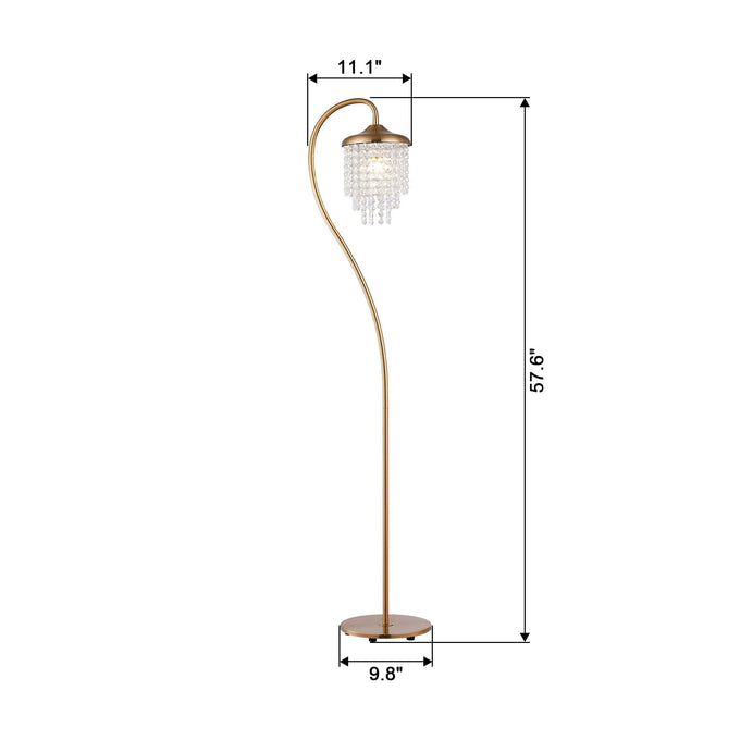 1-Light Golden Floor Lamp with Crystal Shade
