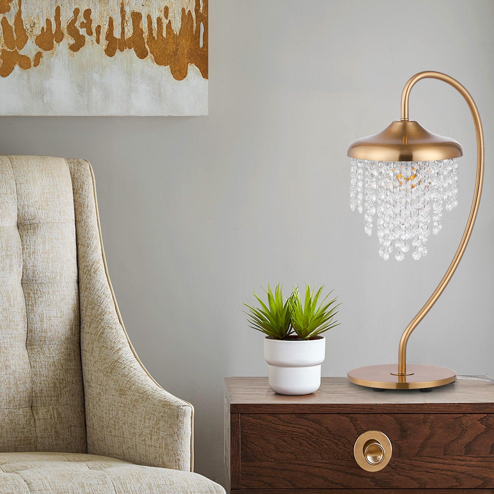 Lámpara de mesa moderna dorada de 1 luz con pantalla de cristal