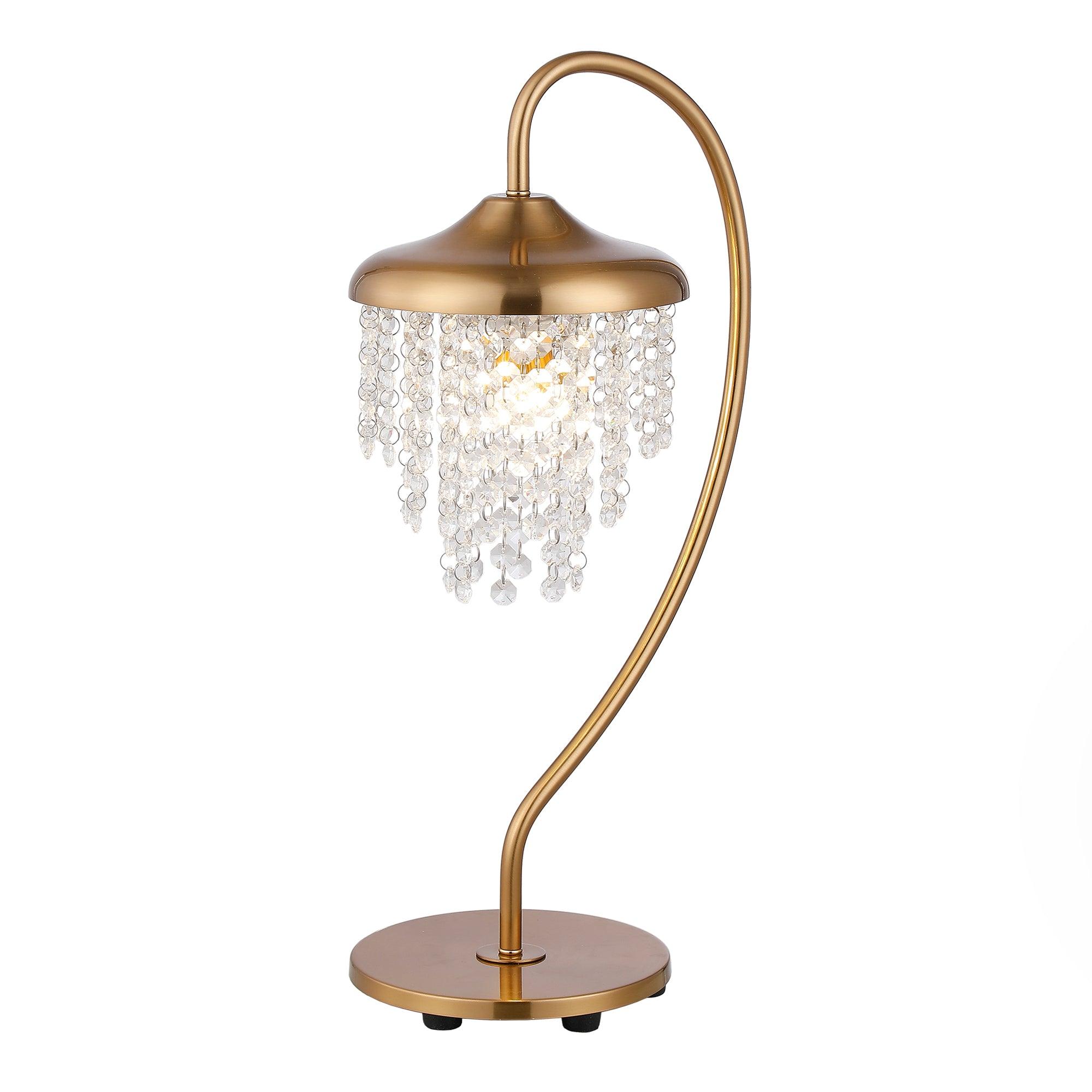 1-Light Golden Modern Table Lamp with Crystal Shade