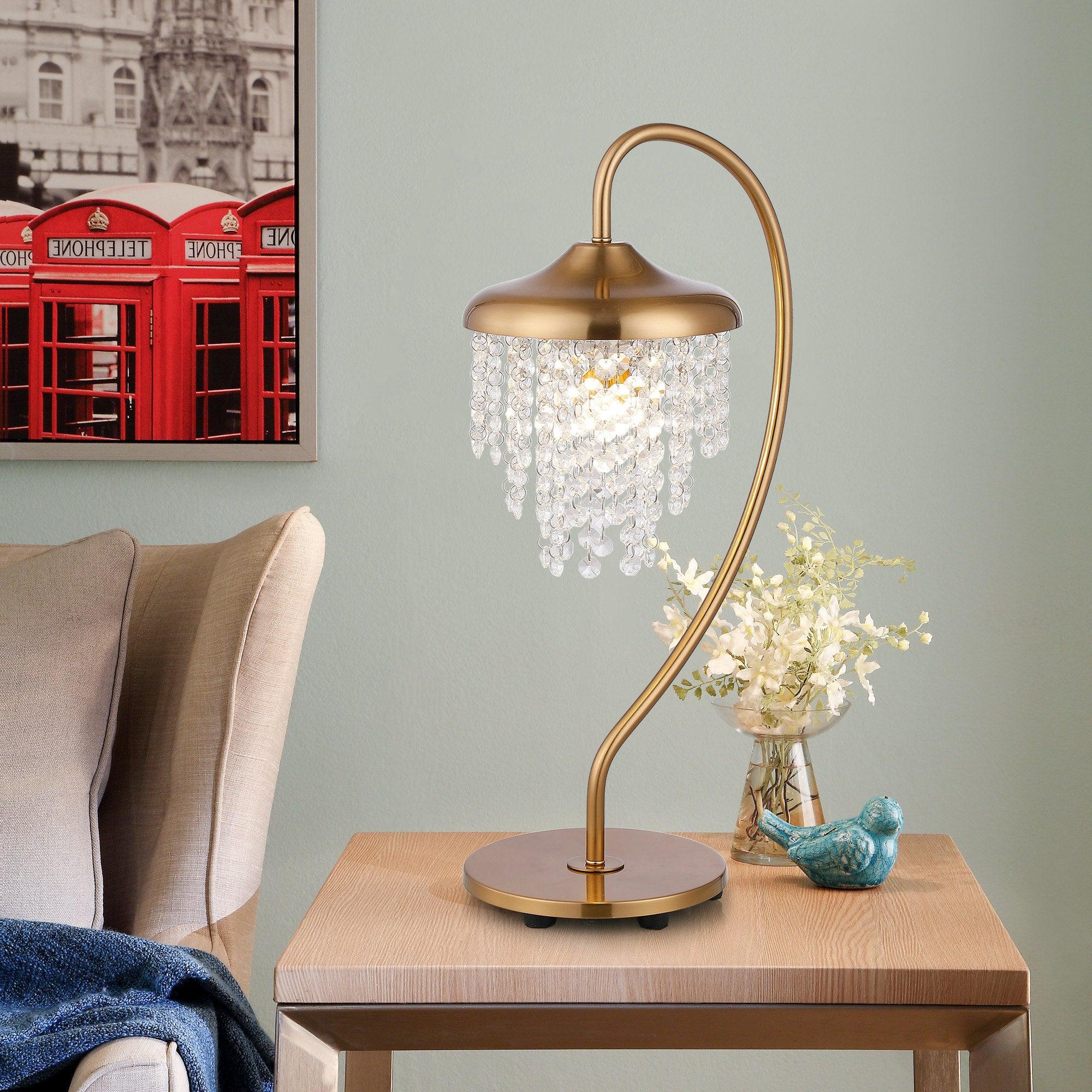 Lámpara de mesa moderna dorada de 1 luz con pantalla de cristal