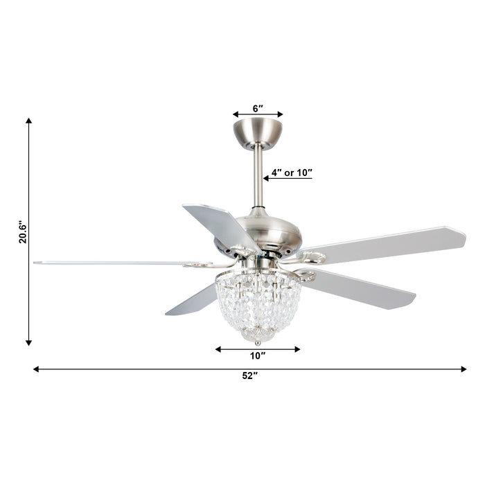 52" Murillo Modern Brushed Nickel Downrod Mount Reversible Crystal Ceiling Fan with Lighting and Remote Control