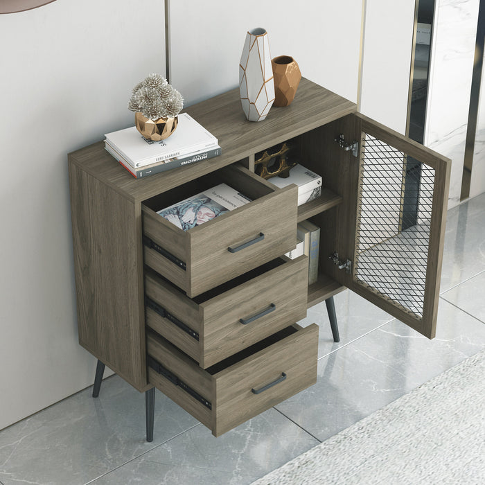 Parrot Uncle Storage Shelves Industrial Wooden 3-Drawer Entryway Console Table with Metal Mesh Door