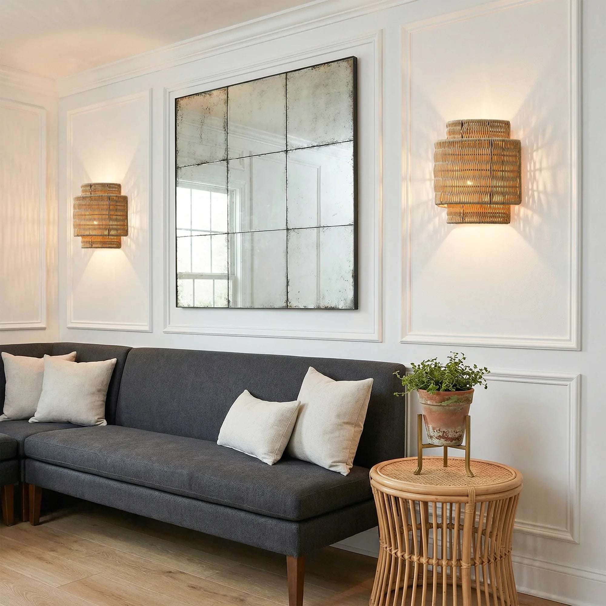 Roderick 1-Light Rattan Bohemian Wall Sconce Lighting