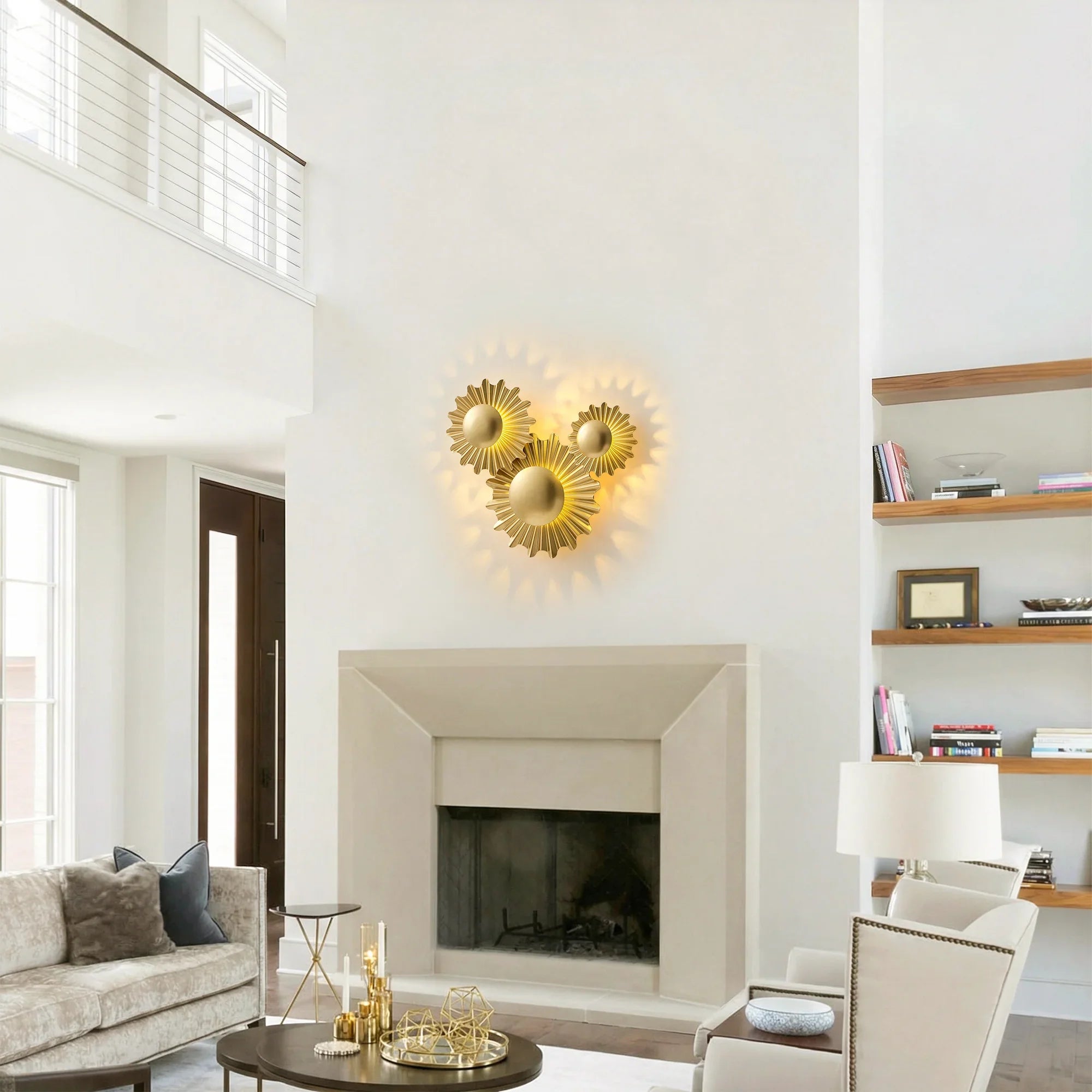 Gale 3-Light Golden Sunburst Wall Sconce Lighting
