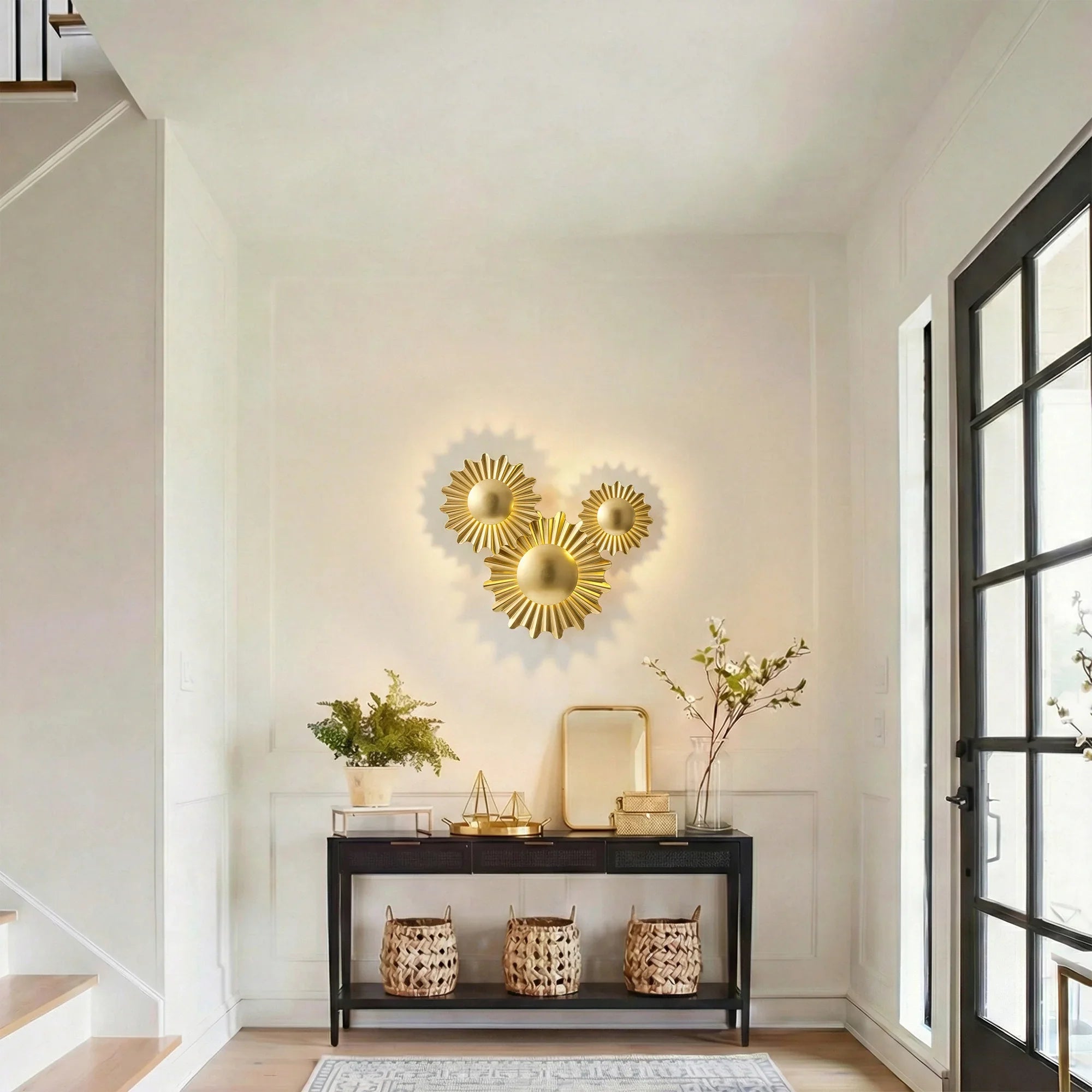 Gale 3-Light Golden Sunburst Wall Sconce Lighting