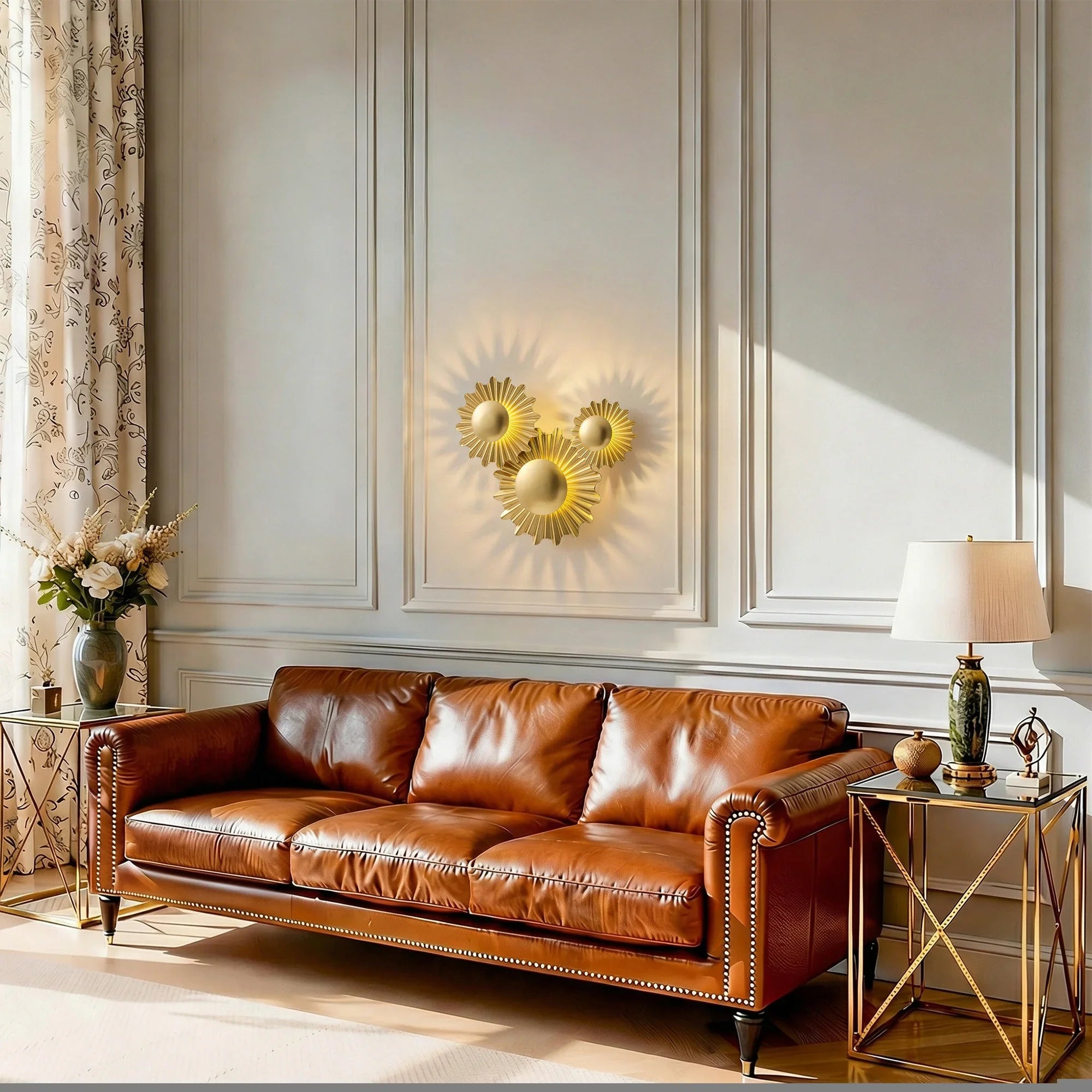 Gale 3-Light Golden Sunburst Wall Sconce Lighting