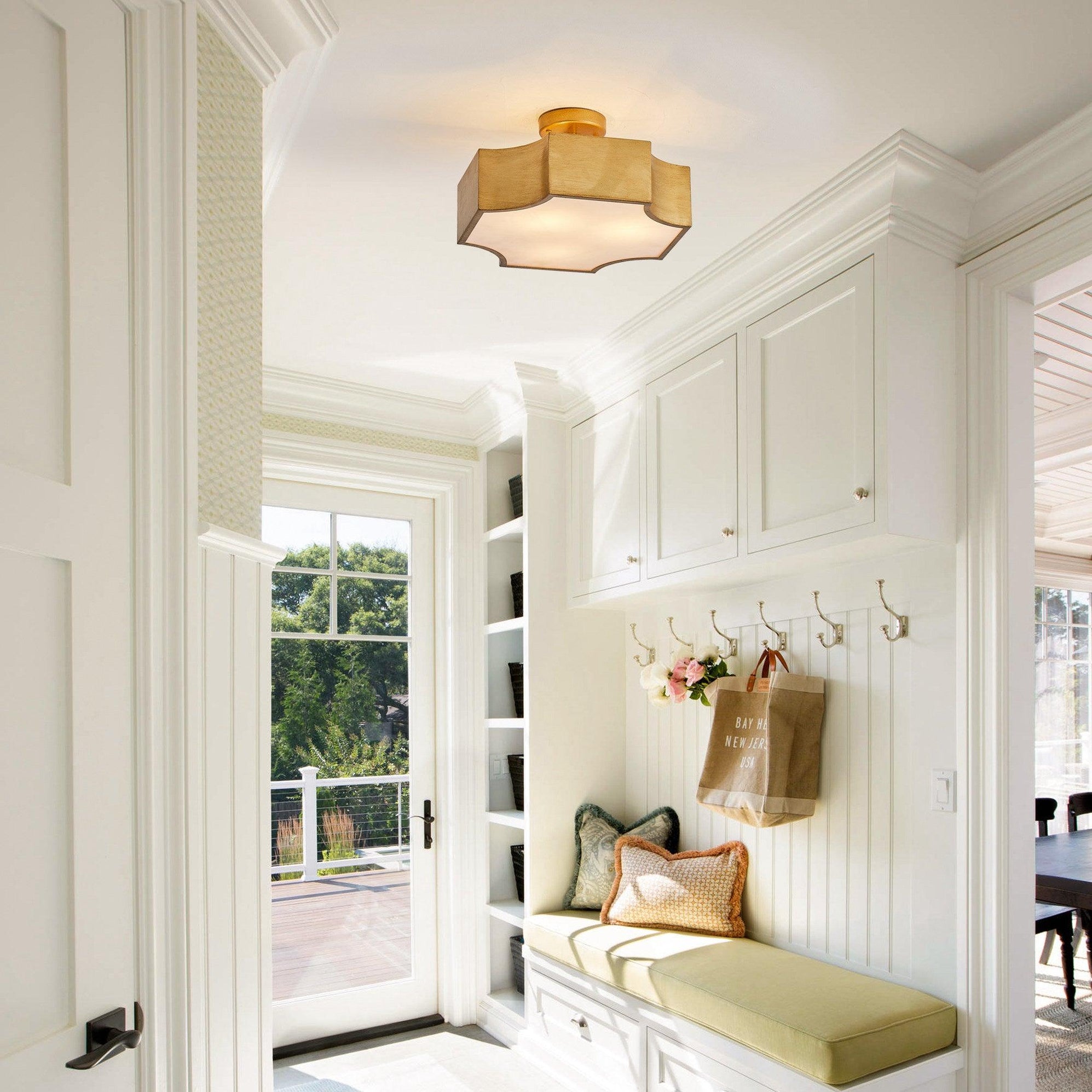 3-Light Vintage Golden LED Semi Flush Mount Light for