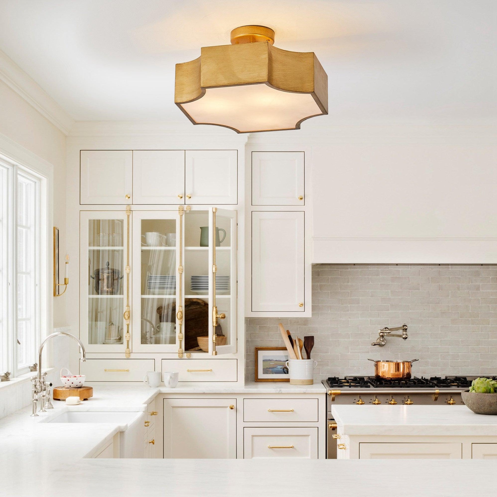 3-Light Vintage Golden LED Semi Flush Mount Light for