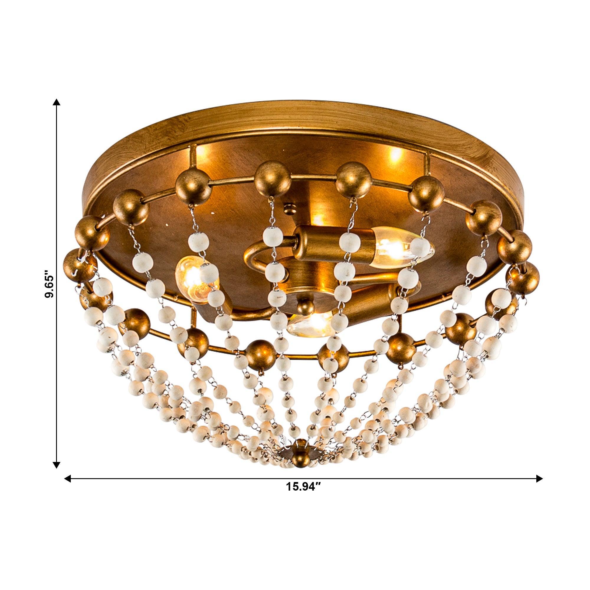 3-Light Golden Bohemian LED Modern Flush Mount Lighting