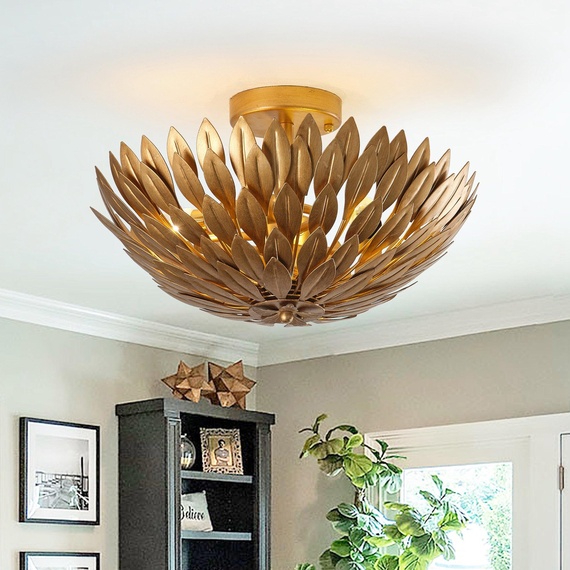 16 Inch 3-Light Farmhouse Golden Semi-Flush Mount Ceiling Lighting
