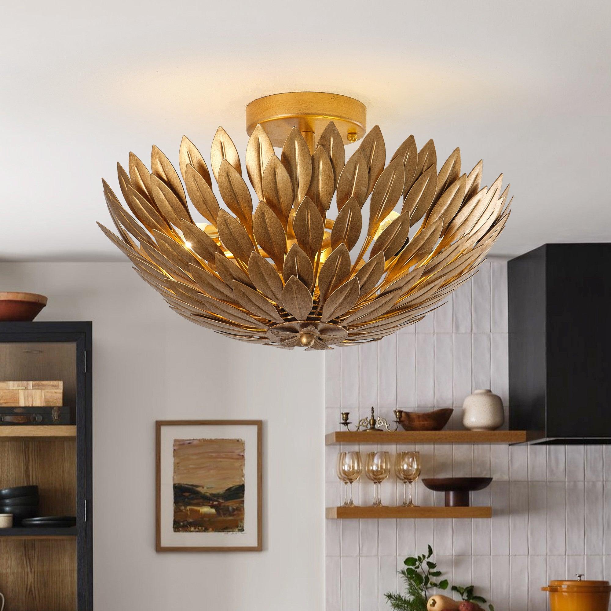 16 Inch 3-Light Farmhouse Golden Semi-Flush Mount Ceiling Lighting