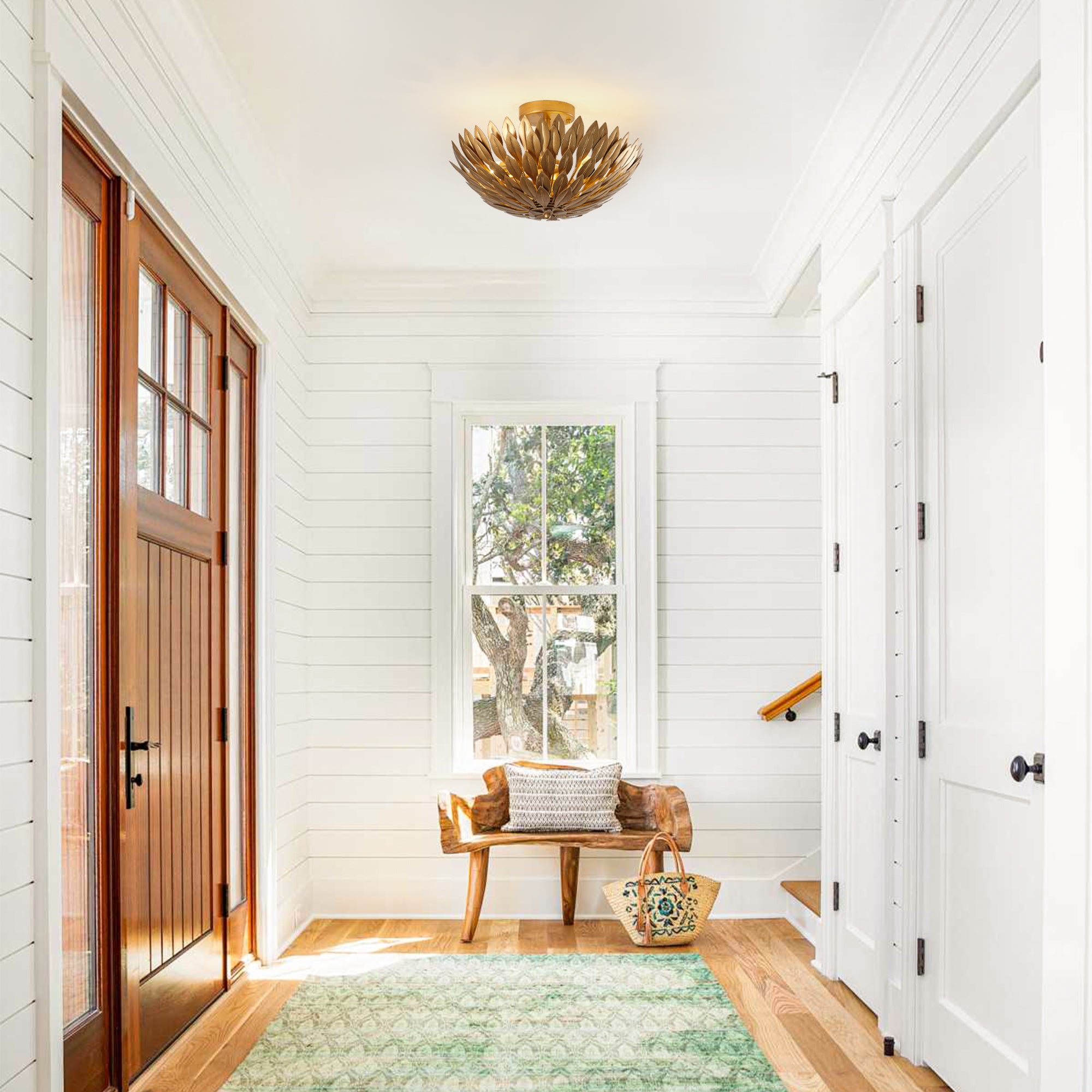 Lámpara de techo semiempotrada dorada de 16 pulgadas y 3 luces de estilo rústico