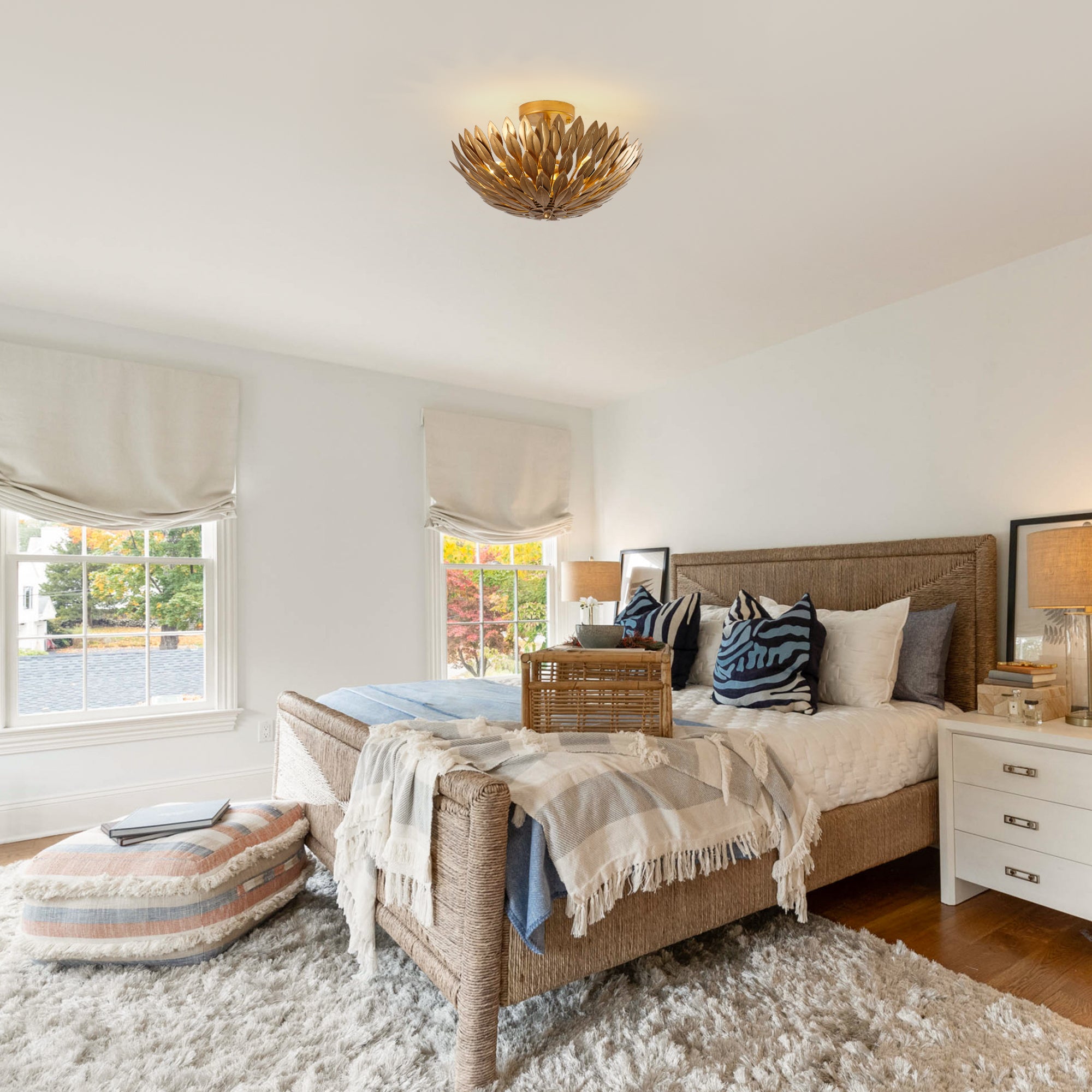 Lámpara de techo semiempotrada dorada de 16 pulgadas y 3 luces de estilo rústico