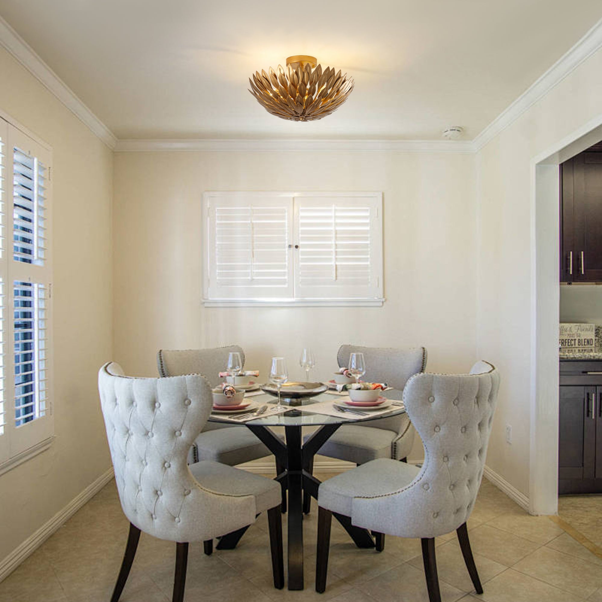 Lámpara de techo semiempotrada dorada de 16 pulgadas y 3 luces de estilo rústico