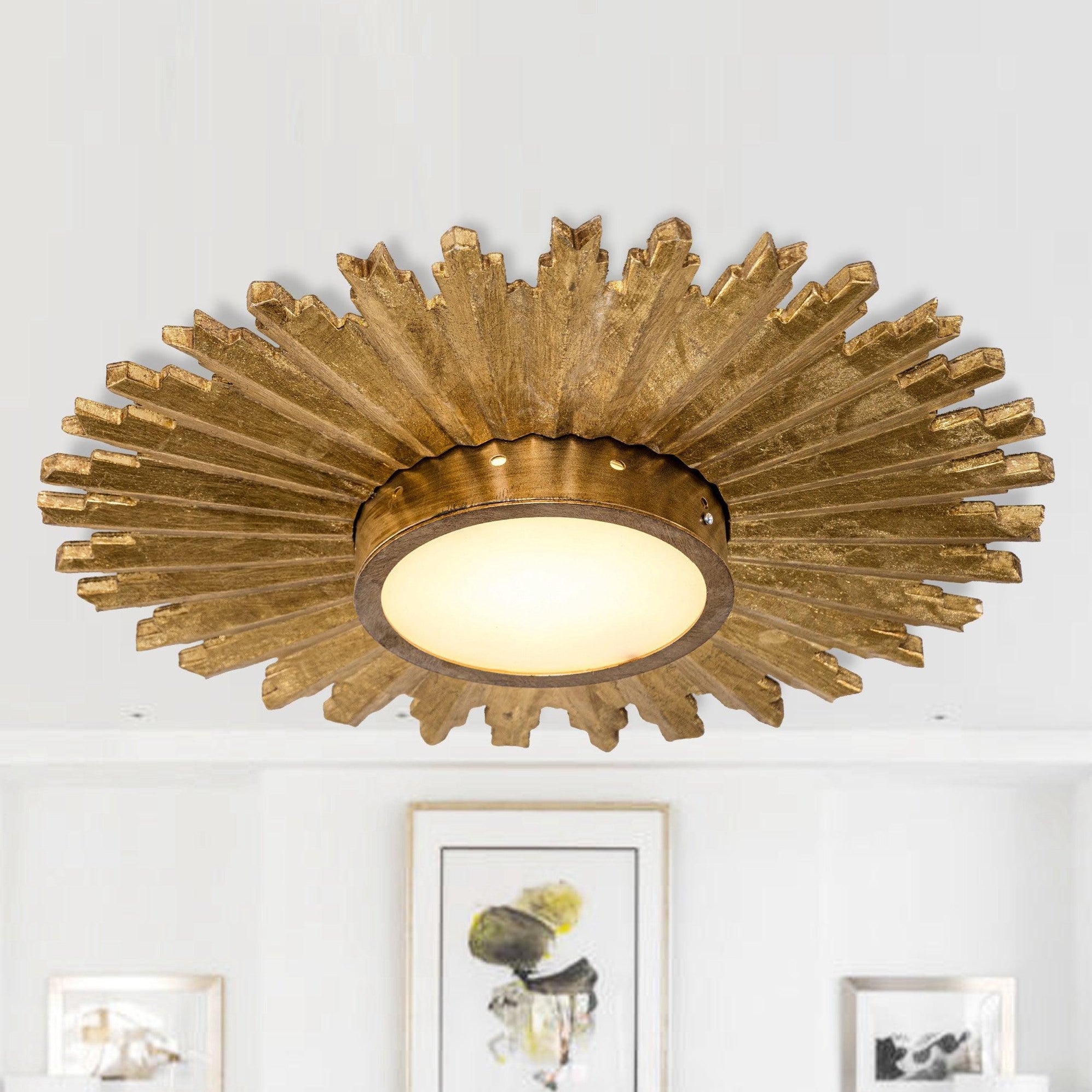 【aviso gold】PRAYING MANTIS 5'6 TINT Golden Sunburst Flush Mount LED Lighting—ParrotUncle