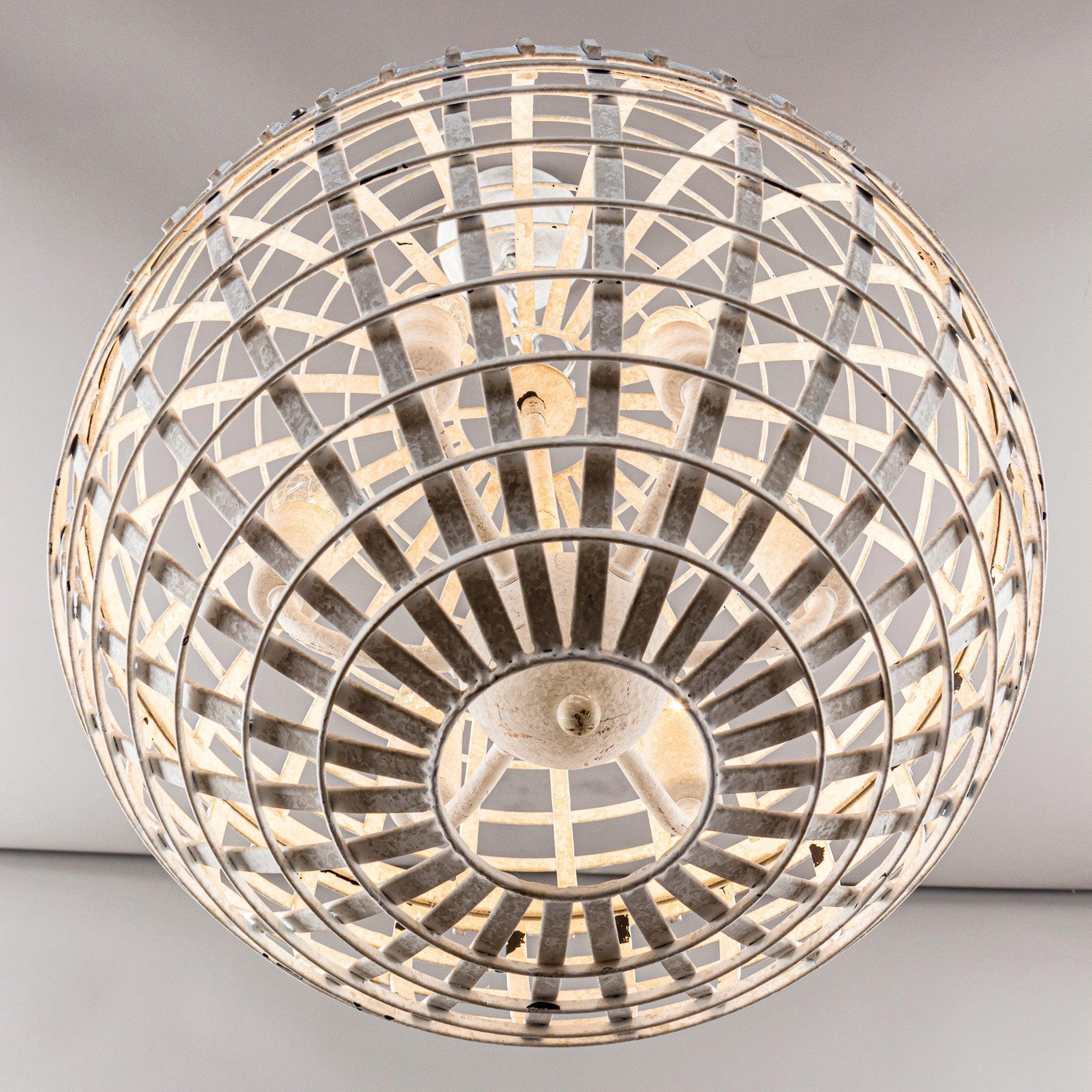 Lámpara colgante vintage y rústica de 6 luces en forma de globo, color blanco