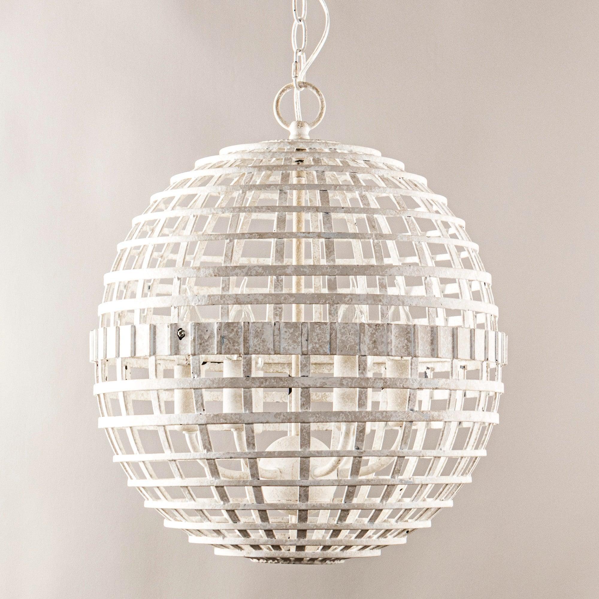 Lámpara colgante vintage y rústica de 6 luces en forma de globo, color blanco