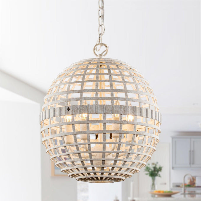 6-Light Vintage And Farmhouse Globe Pendant Light in White