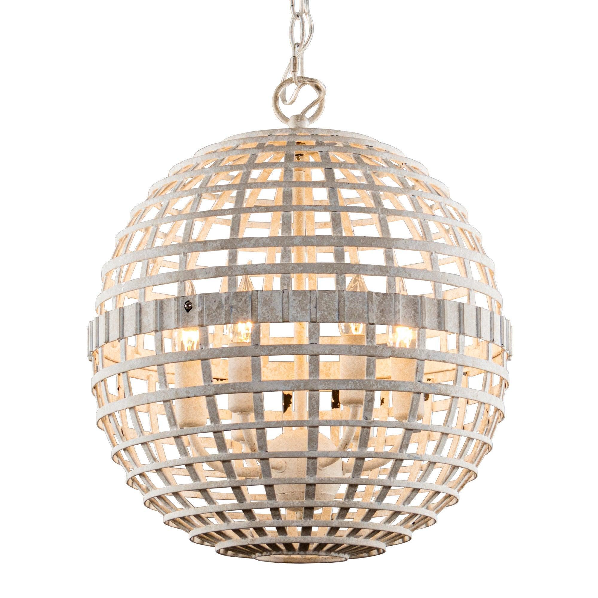 Lámpara colgante vintage y rústica de 6 luces en forma de globo, color blanco