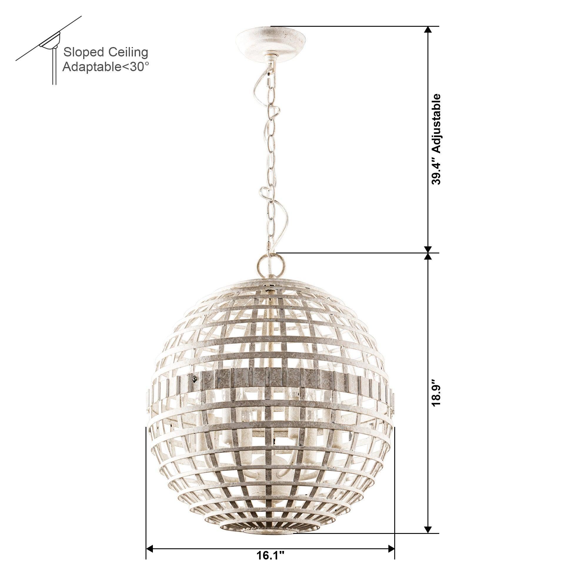 Lámpara colgante vintage y rústica de 6 luces en forma de globo, color blanco
