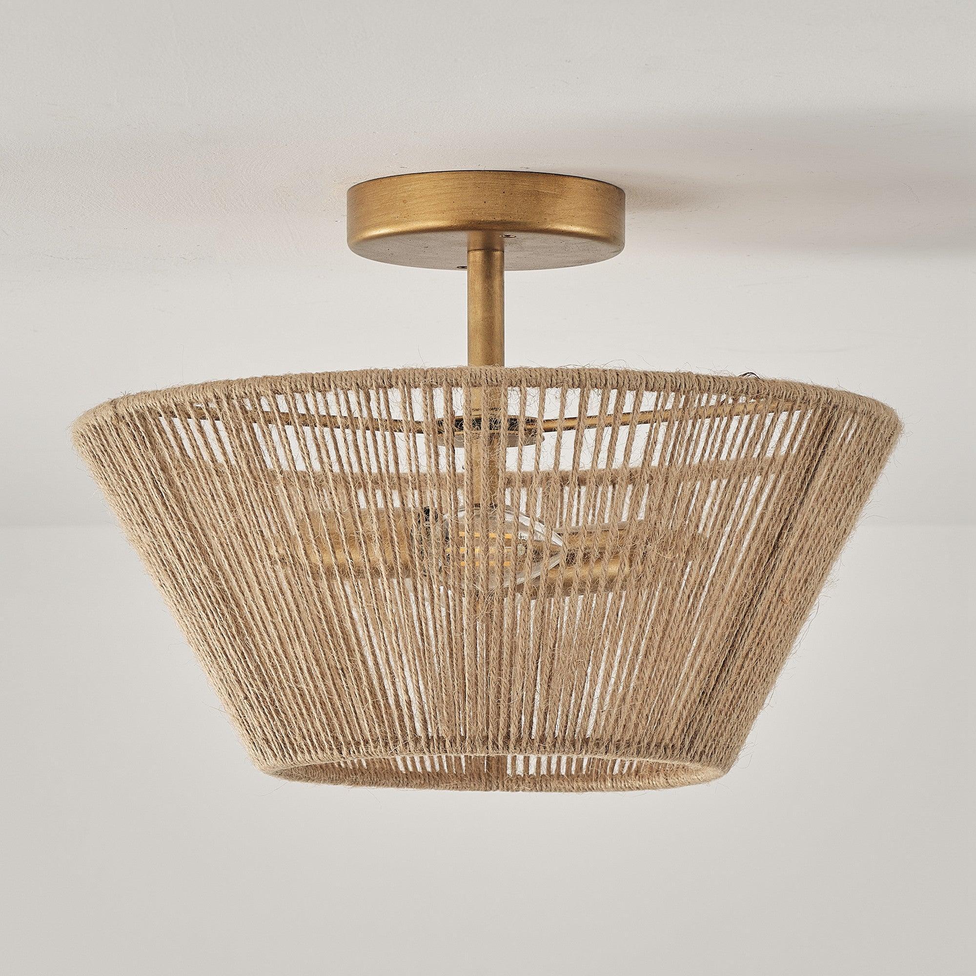 Farmhouse 2-Light Flush Mount Lighting with Rattan Rope