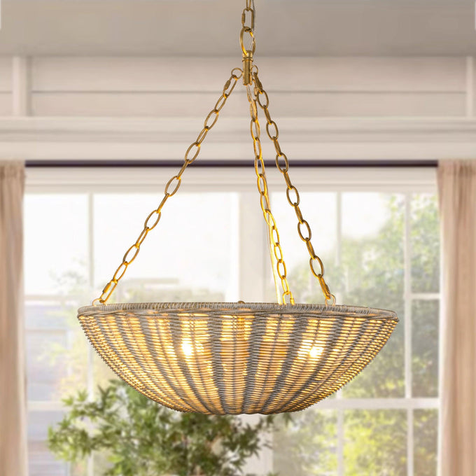 Farmhouse 3-Light Rattan Pendant Lighting in Bowl Shape