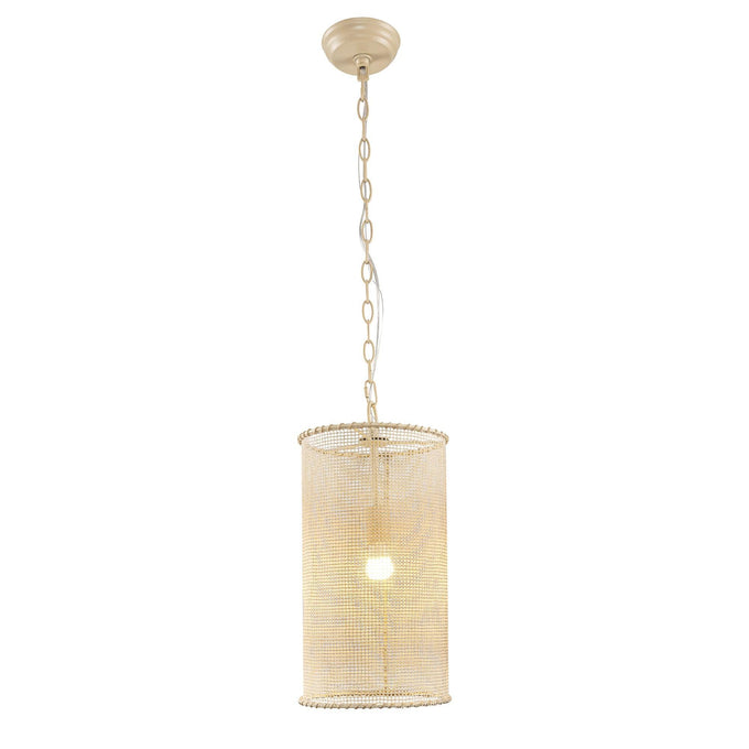 1-Light Wooden Beads Farmhouse Beige Dry Rated Pendant Lighting