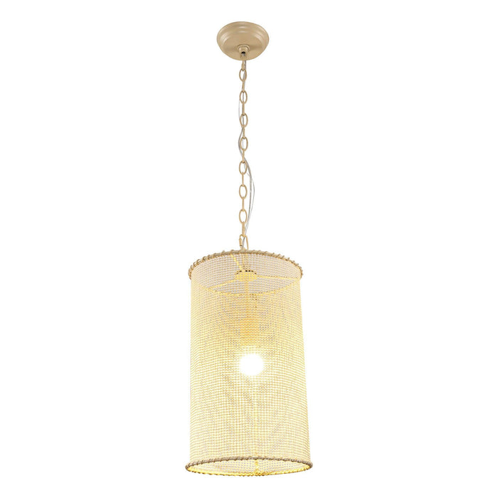 Lámpara colgante de 1 luz con cuentas de madera, estilo rústico beige, apta para zonas secas
