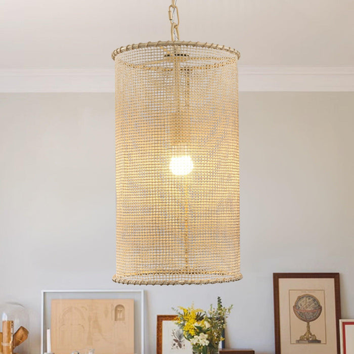 Lámpara colgante de 1 luz con cuentas de madera, estilo rústico beige, apta para zonas secas