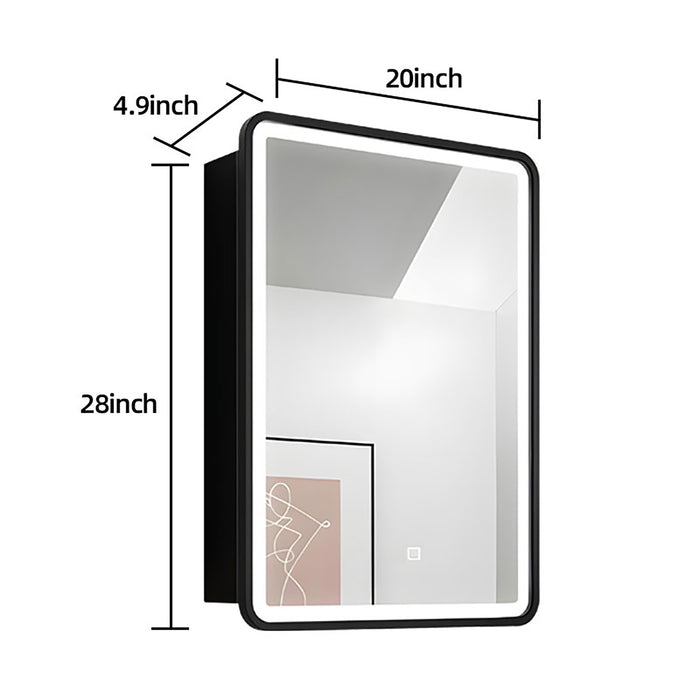 LED Rectangular Aluminum Black framed Wall mount Medicine Cabinet with Mirror 3-colors for Bathroom