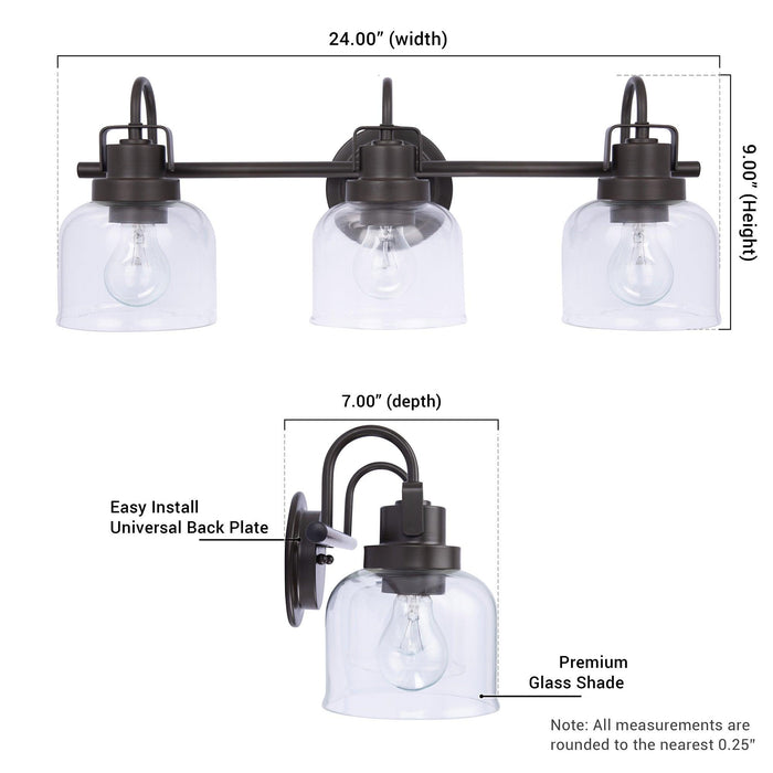 Lámpara de tocador de baño Brighton de 3 luces, regulable, en bronce oscuro