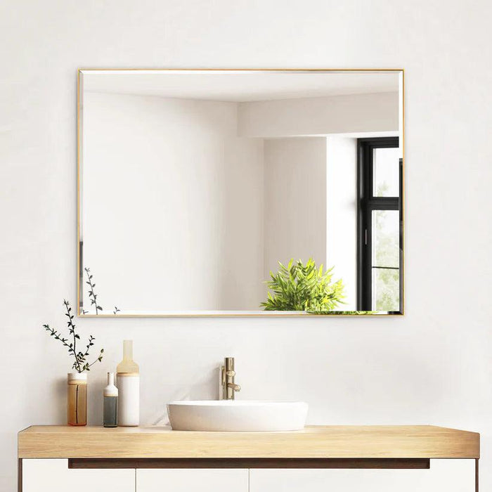 Espejo de pared biselado con marco de aluminio negro moderno y elegante Reflections