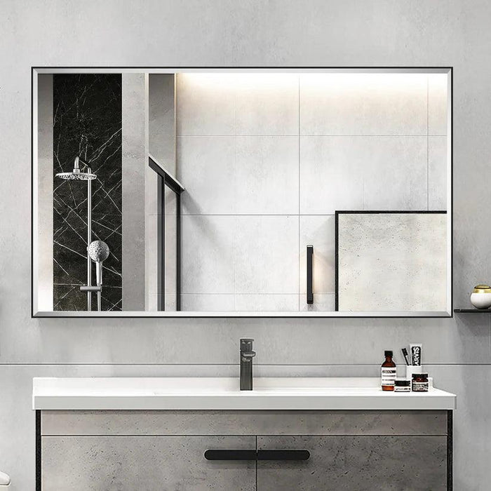 Espejo de pared biselado con marco de aluminio negro moderno y elegante Reflections