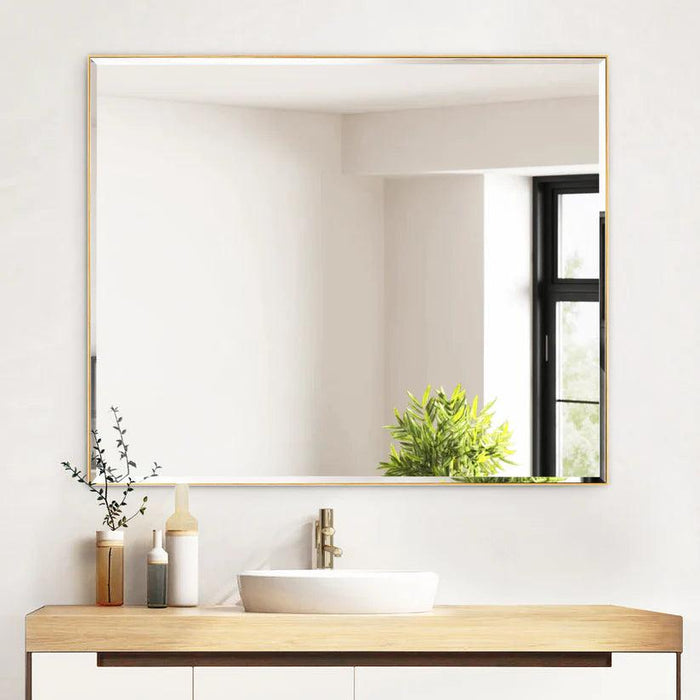Espejo de pared biselado con marco de aluminio negro moderno y elegante Reflections